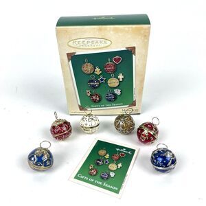 VTG Hallmark Gifts of the Season 6 Mini Hinged Metal enamel Christmas Ornaments
